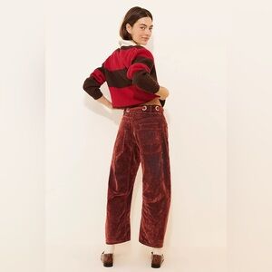 Free People We The Free Flocked Pull-On Barrel Jeans In Red